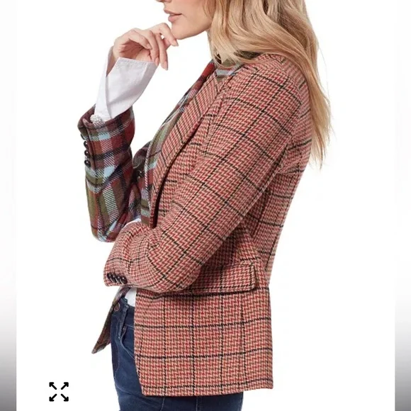 Sam Edelman Women's Imogen Mixed-Plaid Double-Breasted Blazer Small - Picture 3 of 14